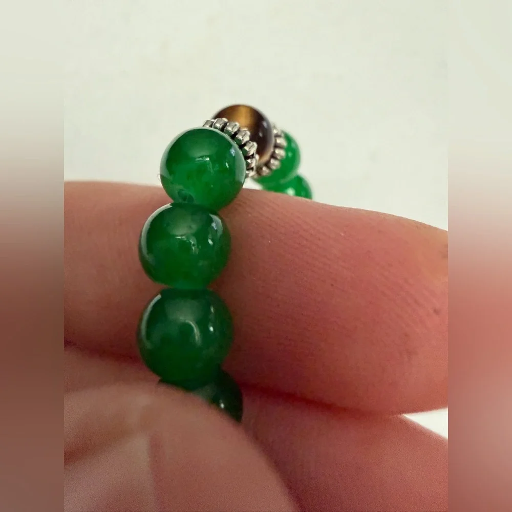 Jade / Tiger’s Eye Beaded Stretchy Bracelet with silver accents